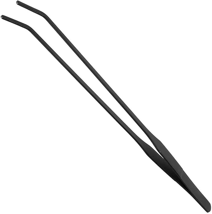15 inch Black Curved Aquarium Tweezers Stainless Steel Curved Tweezer with Carbonation Protection Coating Against Rust Long Reptiles Feeding Tongs for Aquatic Plants Lizards Spider Snakes EvaGO