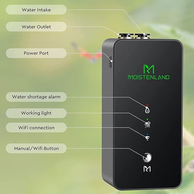 Moistenland WiFi Enabled Reptile Mister for Terrariums, Reptile Misting System for Snake Ball Python Tortoise Lizard Aquarium with 2 Adjustable Misting Nozzles Moistenland