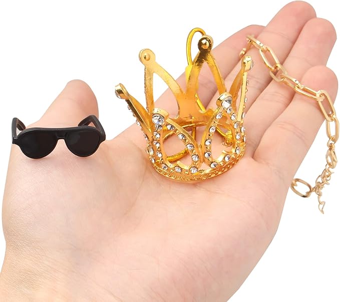 Bearded Dragon Accessories Set Including Crown Necklace Sunglasses with Adjustable Elastic Chin Strap Reptile Clothes Lizards Gecko Chameleon Iguana Frogs for Photo Props Birthday Gift Keymall