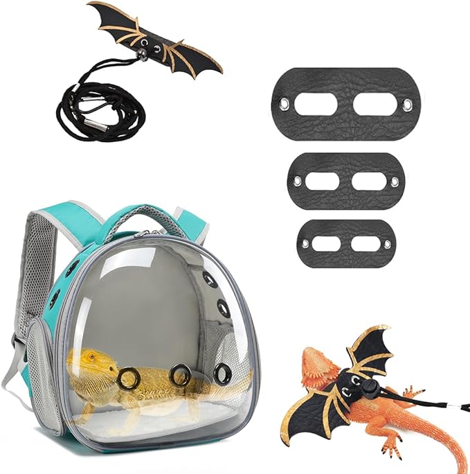 Travel Backpack Carrier with Harness and Leash Set,Lizard Backpack Carrier,Space Capsule Clear Bubble Window Astronaut Reptile Carrier Backpack,Bearded Dragon Leash,Airline Approved Hcupet