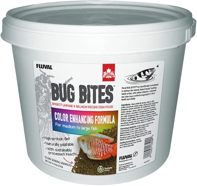 Fluval Bug Bites Color Enhancing Fish Food for Tropical Fish, Granules for Medium to Large Sized Fish, 4.4 lb., A6599, Brown Fluval