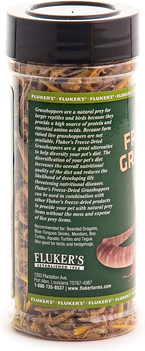 Fluker's Freeze Dried Grasshoppers, Nutrient-Packed, Ideal for Lizards, Reptiles, Birds, Fish, Hedgehogs, 1.7 oz Flukers