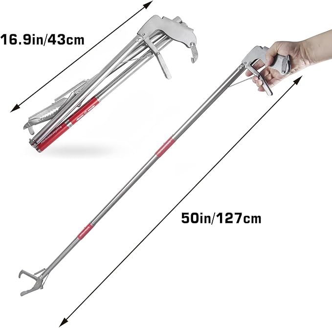 50" Snake Grabber Tool Rattle Snake Tongs Foldable Snake Grabber Tool Snake Pole Handling Tools Snake Hooks and Grabbers The Folded Length is 17inch, with Gloves*1 + Bag*1 PAWPICO