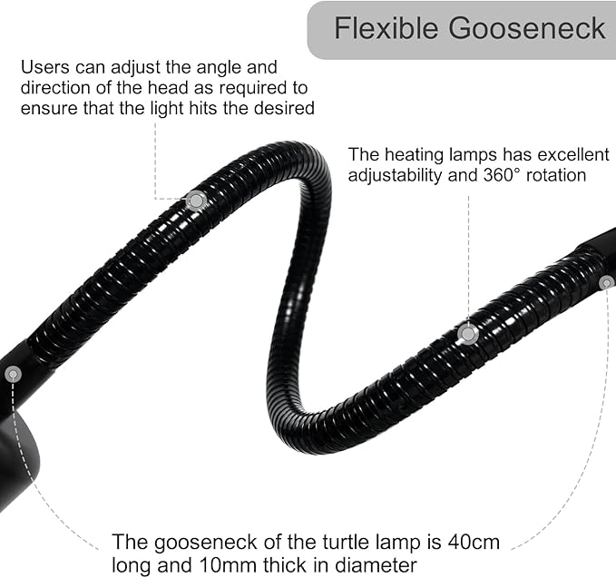 Reptile Heat Lamp 2 Pack Turtle Lamp with 240cm Cord Turtle Aquarium Light with 40cm Stable Gooseneck Turtle Aquarium Tank Heating Lamps with Clamp for Reptiles Lizard Turtle Snake(No Bulb) WTETMYL