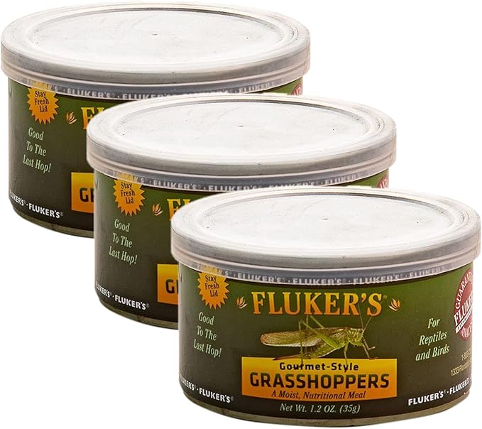 Fluker's Gourmet Canned Food for Reptiles, Fish, Birds and Small Animals, Grass Hoppers 1.2 oz (Pack of 3) Flukers