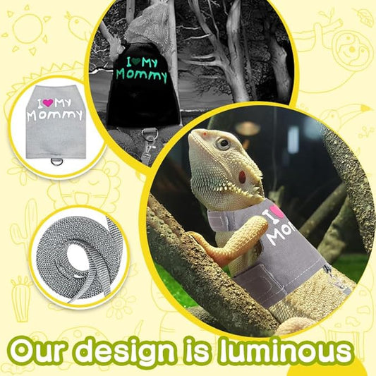 Bearded Dragon Leash and Harness Adjustable - Bearded Dragon Leash and Harness Set with Lizard Luminous Leash for Amphibians Chameleons Small Pet Animals Outdoor Safety Walking(Grey) HOKABLE