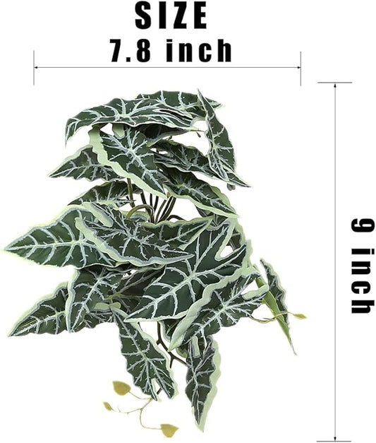Reptile Plants for Terrarium, Amphibian Habitat Decor Artificial Hanging Plants with Suction Cup - Fake Alocasia Black Velvet WOLEDOE