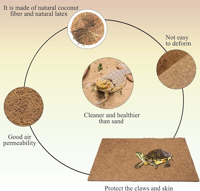 Hamiledyi 35.4×15.7" Reptile Carpet Coconut Fiber Substrate,Lizard Cage Mat,Coco Fiber Liner,Snake Bedding,Natual Coconut Fiber Carpet for Bearded Dragon,Turtles,Iguana,Tortoises Hamiledyi