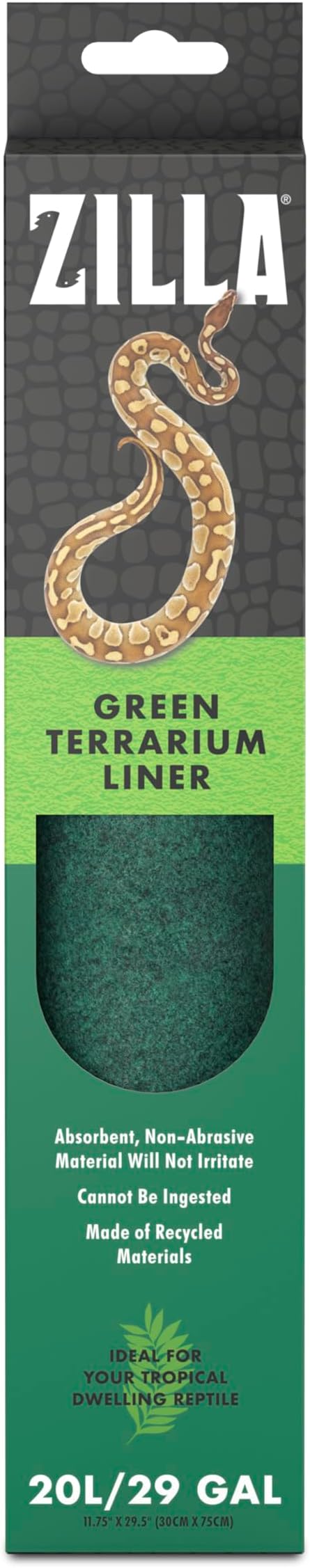 Zilla Reptile Terrarium Bedding Substrate Floor Liner, Green, 20L/29G, 11.75" x 29.5" Zilla