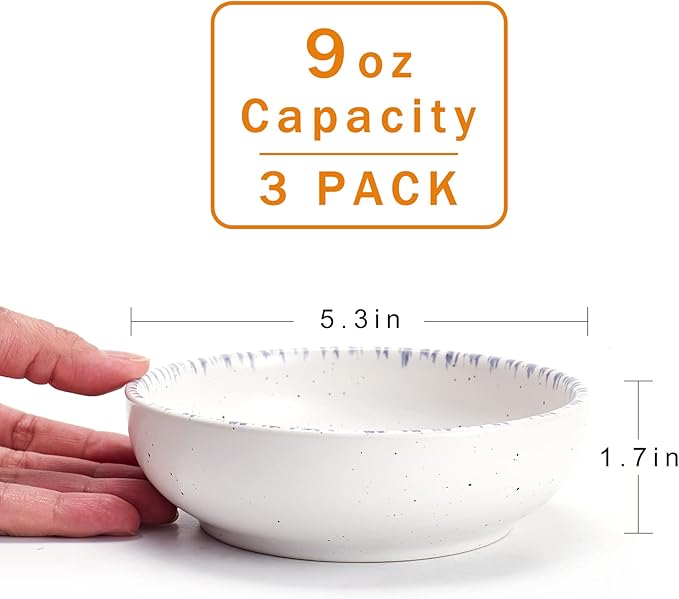 Howise Ceramic Cat Bowls, 5.19 in Cat Food Bowl Cat Dishes for Food and Water, 3 Pack Shallow Pet Bowls for Indoor Cats, White with Violet Blue - PAWPICO