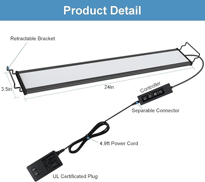 LED Aquarium Lights for 24 to 30 inches Fish Tank, 24W Full Spectrum Fish Tank Light Timer & Brightness Adjustable, Sunrise-Daylight-Moonlight Mode for Plants Danhh