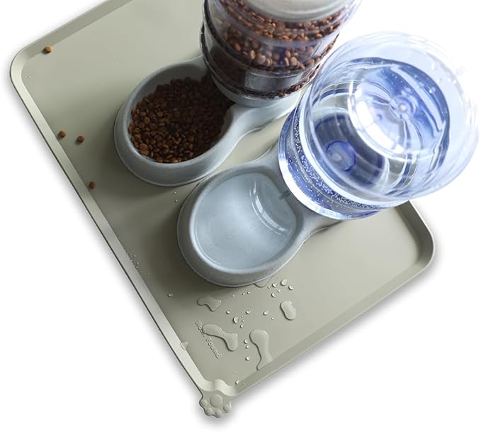 Hoki Found Large Silicone Pet Food Mats Tray - Non Slip Pet Dog Cat Bowl Mats Placemat - Dog Pet Cat Feeding Mat - Waterproof Dog Cat Food Mats -Pet Water Mats for Floors - Cream Green - PAWPICO