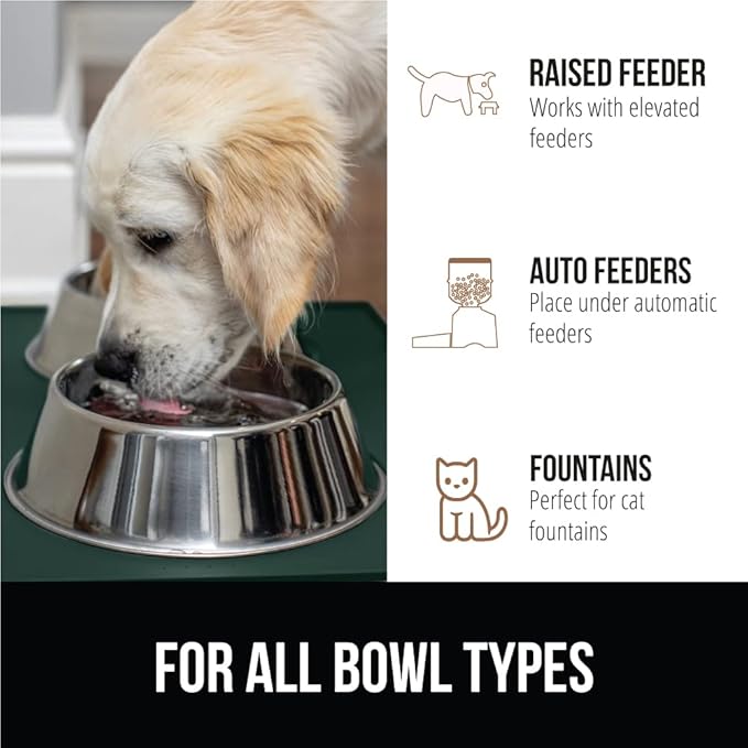 Gorilla Grip 100% Waterproof Raised Edge BPA Free Silicone Pet Feeding Mat, Dog Cat Food Mats Contain Spills Protects Floors, Placemats for Cats and Dogs Water Bowl, Pets Accessories 32x24 Green - PAWPICO