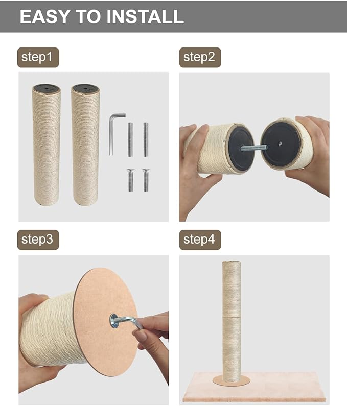 2 PCS M8 Cat Scratching Post Replacement, 15.7 x 3.3 inch Sisal Pole Cat Tree Replacement Post with Screws, Refill Sisal Rope Scratcher Posts for Indoor Kitten Tree Tower Spare Cat Furniture Protector - PAWPICO