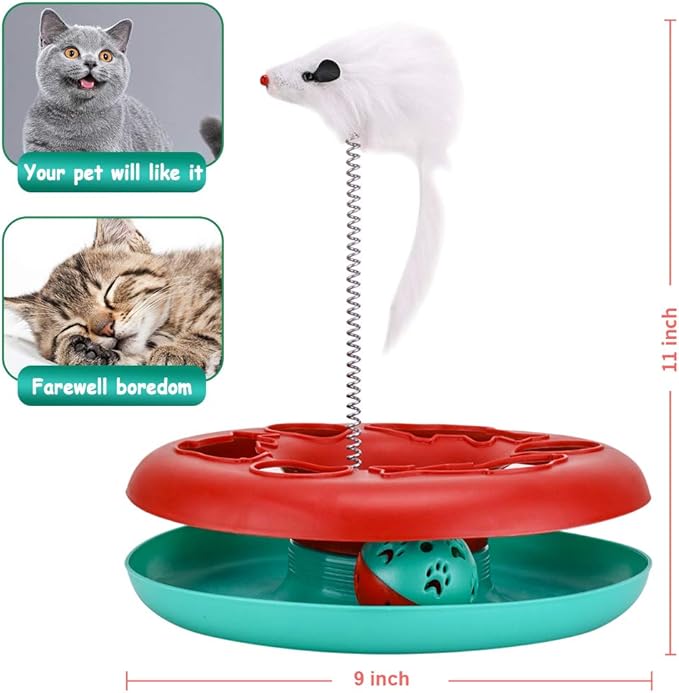 Cat Toys, Cat Toys for Indoor Cats,Interactive Kitten Toys Roller Tracks with Catnip Spring Pet Toy with Exercise Balls Teaser Mouse (red) - PAWPICO
