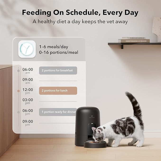 PETLIBRO Automatic Cat Feeder, Cat Food Dispenser Battery-Operated with 180-Day Battery Life, AIR Timed Pet Feeder for Cat & Dog, 2L Auto Cat Feeder, Black - PAWPICO