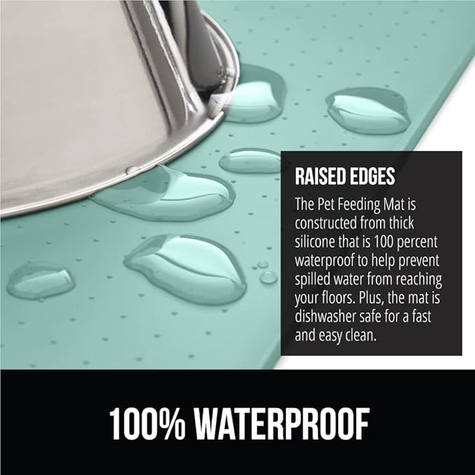Gorilla Grip 100% Waterproof Raised Edge BPA Free Silicone Pet Feeding Mat, Dog Cat Food Mats Contain Spills Protects Floors, Placemats for Cats and Dogs Water Bowl, Pets Accessories 32x24 Mint - PAWPICO