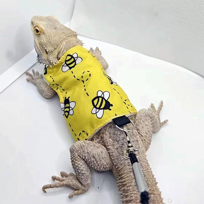 Bearded Dragon Harness Leash Soft Cotton Dinosaur Reptile Lizard Leash for Amphibians Small Pet Animals (Yellow) HAICHENTEC