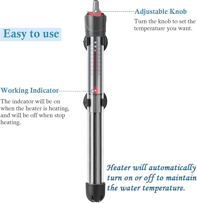 HITOP 50W 100W 300W Adjustable Aquarium Heater, Submersible Fish Tank Heater Thermostat with Suction Cup (300W) HITOP-FocusonAquarium