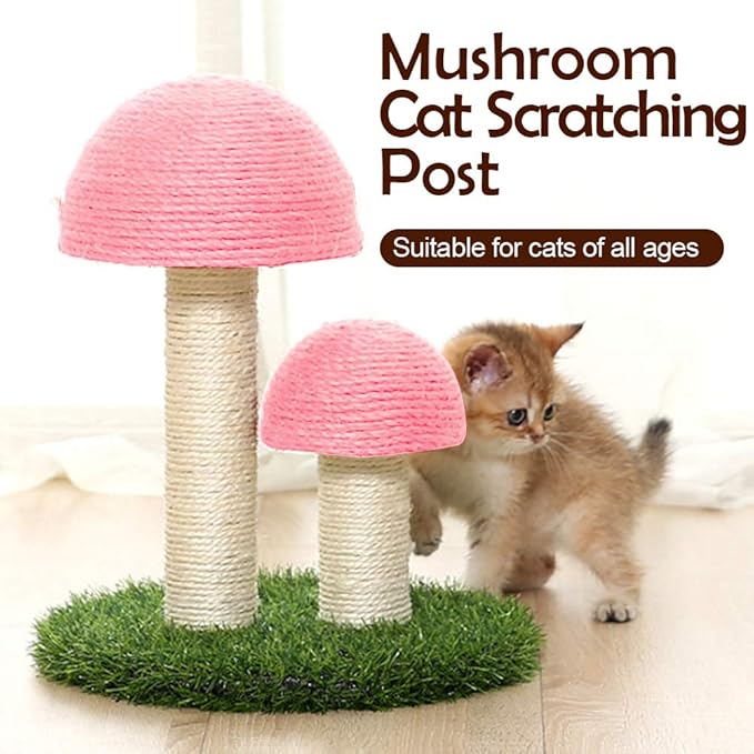 PowerKing Mushroom Cat Scratching Post, 15 x12 Inches Claw Scratching Post for Kitty, Natural Sisal Cat Scratchers Pole, Cat Interactive Toys, Cat Tree Tower (Pink) - PAWPICO