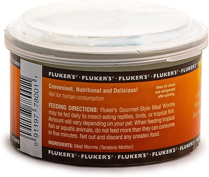 Fluker's Gourmet Canned Food for Reptiles, Fish, Birds and Small Animals, Black, Mealworms 1.23 Ounce (Pack of 3) Flukers
