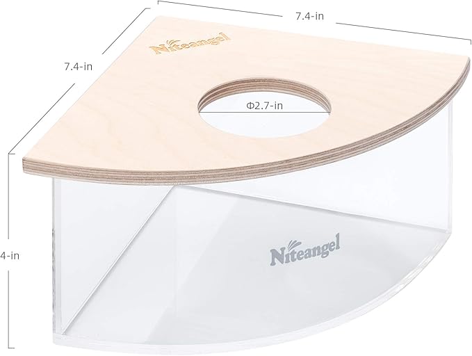 Niteangel Animal Sand-Bath Box: - Acrylic Critter's Sand Bath Shower Room & Digging Sand Container for Hamsters Mice Lemming Gerbils or Other Small Pets (Triangle, Birch-Wood) Niteangel