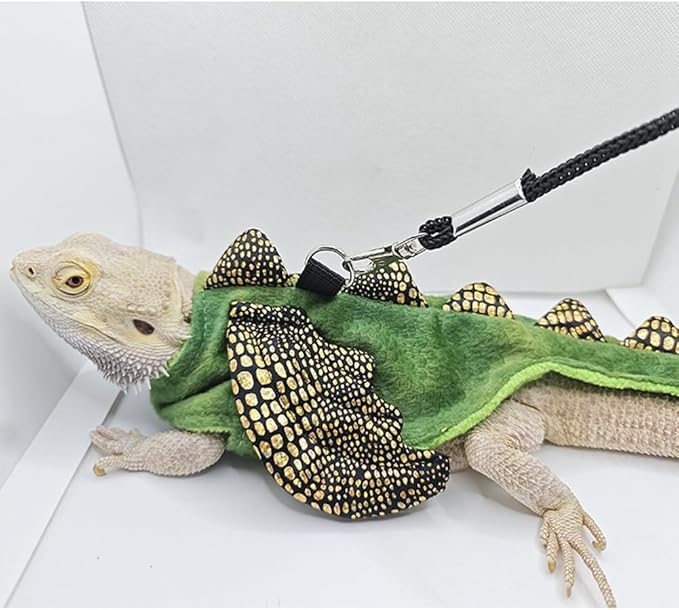 Bearded Dragon Harness Leash Soft Cotton Dinosaur Reptile Lizard Leash for Amphibians Small Pet Animals (Green) HAICHENTEC