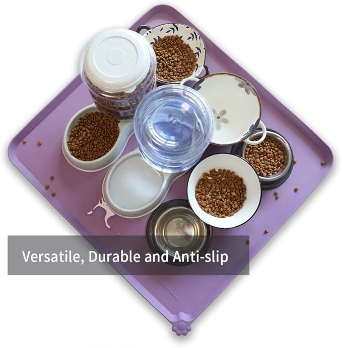 Hoki Found XX-Large Silicone Pet Food Mats Tray - Non Slip Pet Dog Cat Bowl Mats Placemat - Dog Pet Cat Feeding Mat - Waterproof Dog Cat Food Mats -Pet Water Mats for Carpet - Amethyst - PAWPICO