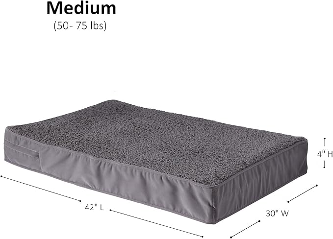 Happy Hounds Oscar Rectangle Orthopedic Foam Sherpa Dog Bed, Medium (42 x 30 in.), Pewter - PAWPICO