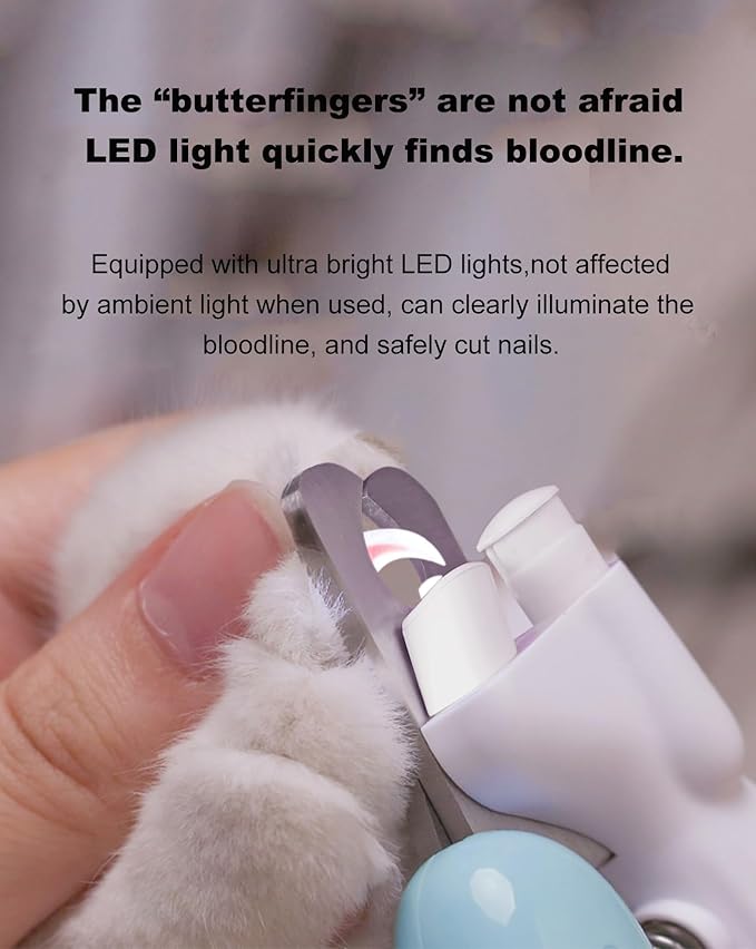Cat Dog Pet Nail Clippers with Light, Llluminates Cat Dog Nails Or Bloodline, Safety Pet Nail Clipper for Dogs, Cats, Rabbits, Sharp, No Nail Splitting(Blue) Ginalaia