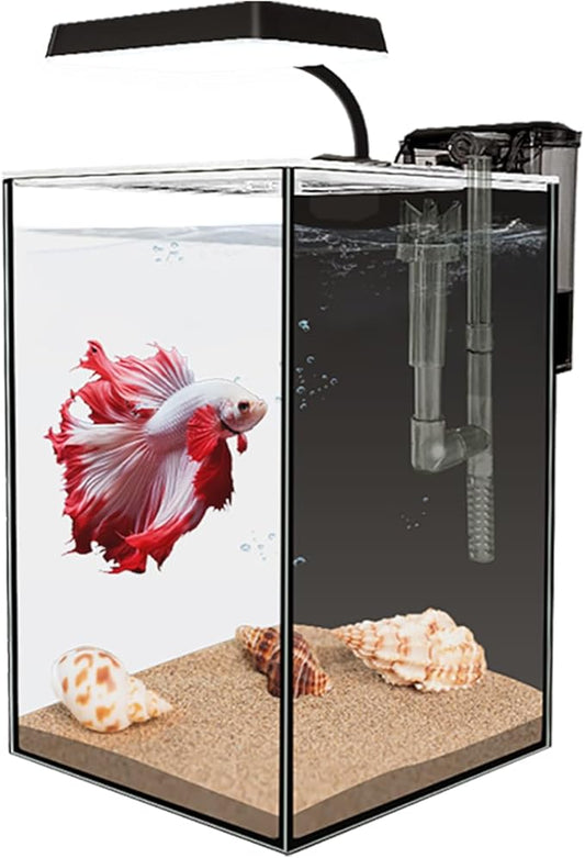 Glass Betta Aquarium Starter Kits 1.5 Gallon Small Fish Tank, Betta Fish Tank with LED Light, Power Filter, Black. 4mm Glass iPriro