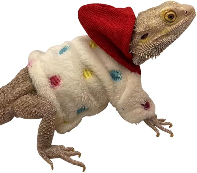 Bearded Dragons Hoodie - Handmade Adjustable Flannel Sweater Reptile Jacket Shirt for Skin Protection Small Animal Costume Apparel for Lizard Bearded Dragon Crested Gecko Chameleon (L, White) WCDJOMOP