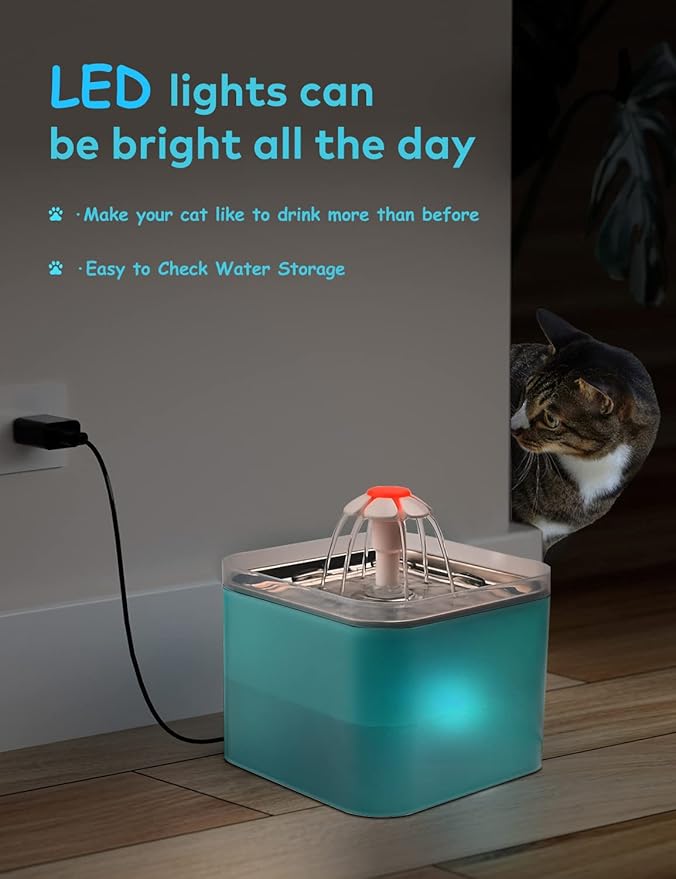 Cat Water Fountain Stainless Steel: Flower Cat Fountain for Drinking - Metal Water Fountain for Cats - Premium Pet Water Fountain 304 Stainless Steel - AONBOY Cat Drinking Fountain for Small Dogs - PAWPICO