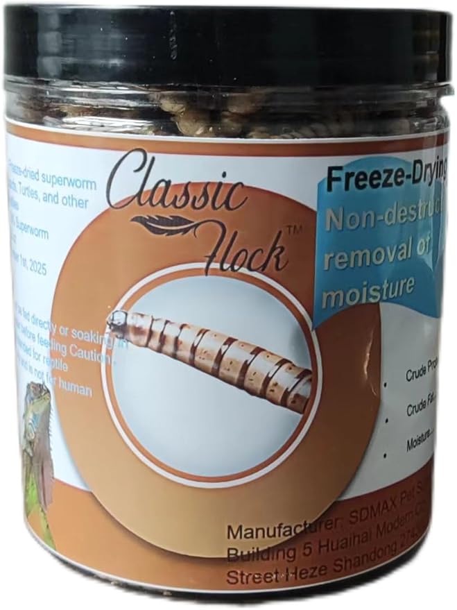 3.5oz Superworms - High Protein Reptile & Amphibian Food, Freeze-Dried for Maximum Nutrition Classic+Flock