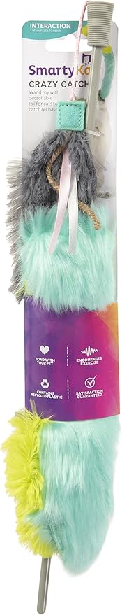 SmartyKat Crazy Catch 3-Part Breakaway Wand Cat Toy - Green/Yellow/Gray, One Size - PAWPICO