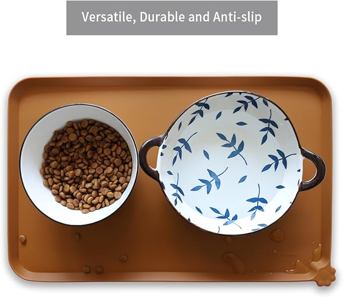 Hoki Found Silicone Pet Food Mats Tray - High-Lips Pet Dog Cat Bowl Mats - Dog Pet Cat Feeding Mat - Waterproof Dog Cat Food Mats -Pet Water Mats for Floors - Butterscotch - PAWPICO