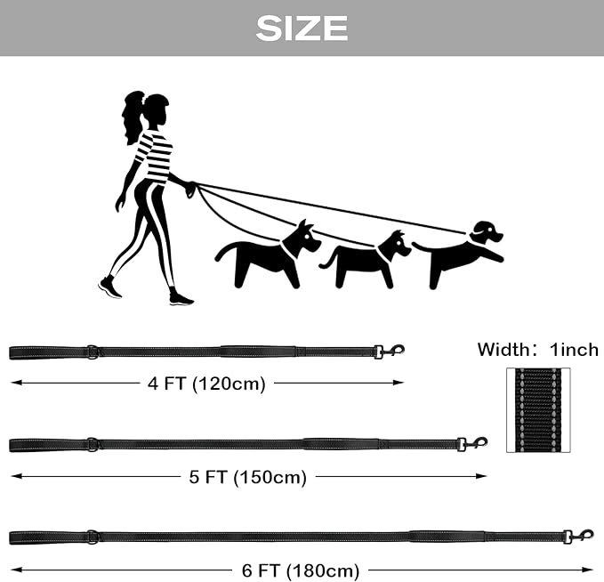 Joytale Dog Leash Heavy Duty for Large Dogs That Pull, Double Handle for Traffic Control, Double-Sided Reflective Leashes for Large Medium Dogs Night Safety, 6FT, Black Joytale