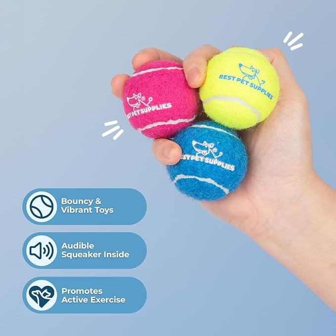Best Pet Supplies Squeaky Tennis Toys for Dogs, 8-Pack, Heavy-Duty Interactive Pet Toys for Throwing and Fetching, Supports Exercise and Natural Behavior Training, Durable - Small - PAWPICO