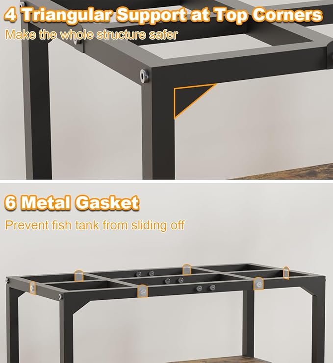 20 Gallon High Rimless Fish Tank Stand with Shelf for Storage, 2 Tiers Metal Aquarium Stand, Breeder Tank Turtle Reptile Terrariums Stand Rack for Home Office, 24" L x 12" W x 20.5" H, Black Mondazie