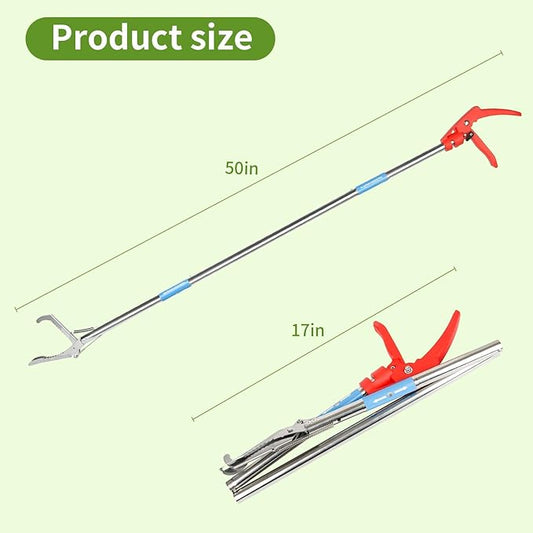 50in Snake Grabber,Snake Grabber Tool Only 17 in After Folding, Snake Stick Suitable for Many Scenarios,Snake Tools can Also be Used as Reptile Tongs and Snake Hook (Red Nylon Handle) PAWPICO