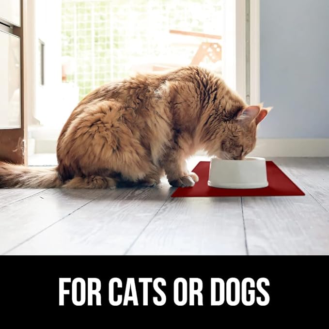 Gorilla Grip 100% Waterproof Raised Edge BPA Free Silicone Pet Feeding Mat, Dog Cat Food Mats Contain Spills Protects Floors, Placemats for Cats and Dogs Water Bowl, Pets Accessories 23x15 Red - PAWPICO