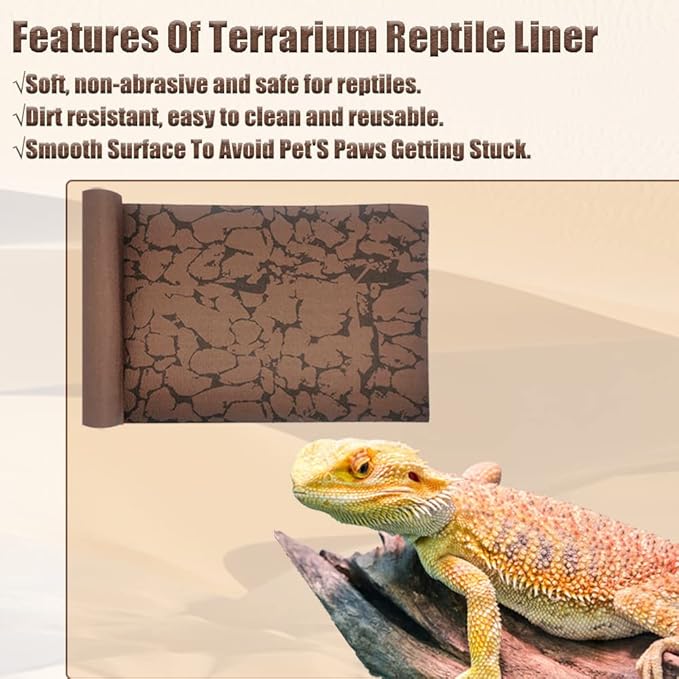 Tfwadmx Reptile Carpet Sand Mat for Bearded Dragon Terrarium Substrate Liner Brown Leopard Gecko Tank Accessories Lizard Bedding Mats for Tortoise Turtle Snake Chameleon with Tweezers 12x20In (2 Pcs) Tfwadmx