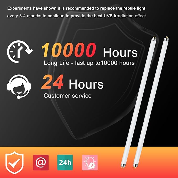 LUCKY HERP 2 Pack T5 UVB 10.0 Reptile Light 8W, UVA UVB Fluorescent Lamp Tube, UVB Lighting Bulb for Turtles, Chameleon, Tortoises, Lizard LUCKYHERP