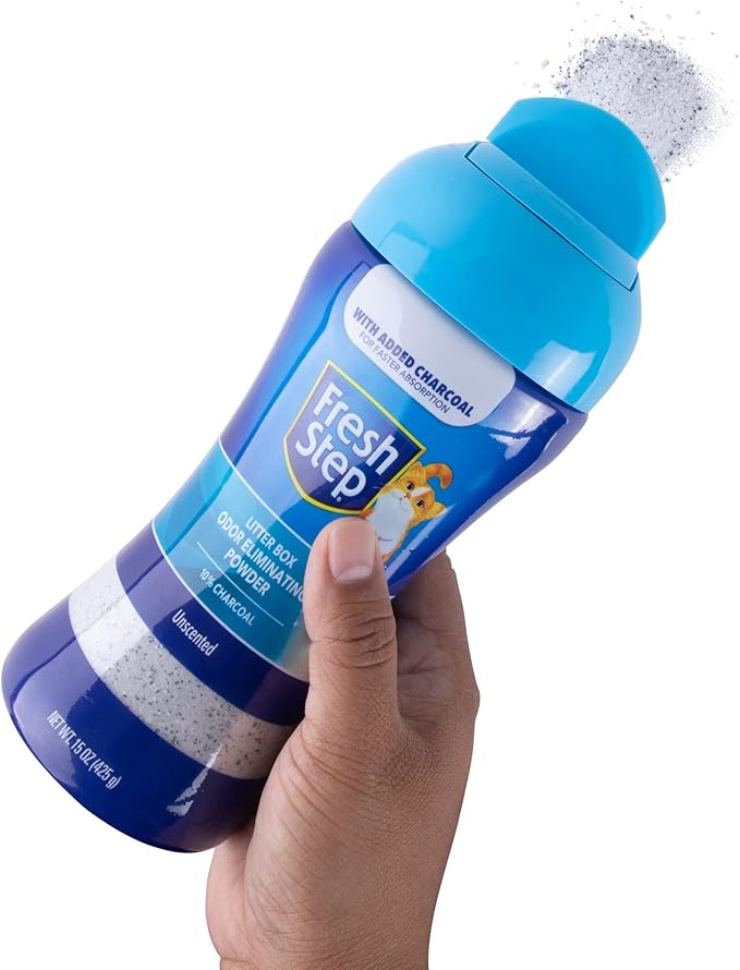 Fresh Step Cat Litter Box Odor Eliminating Powder with Charcoal, Unscented Cat Odor Eliminator for Home, Odor Absorber Cat Litter & Housebreaking Supplies, 15 Ounce - PAWPICO