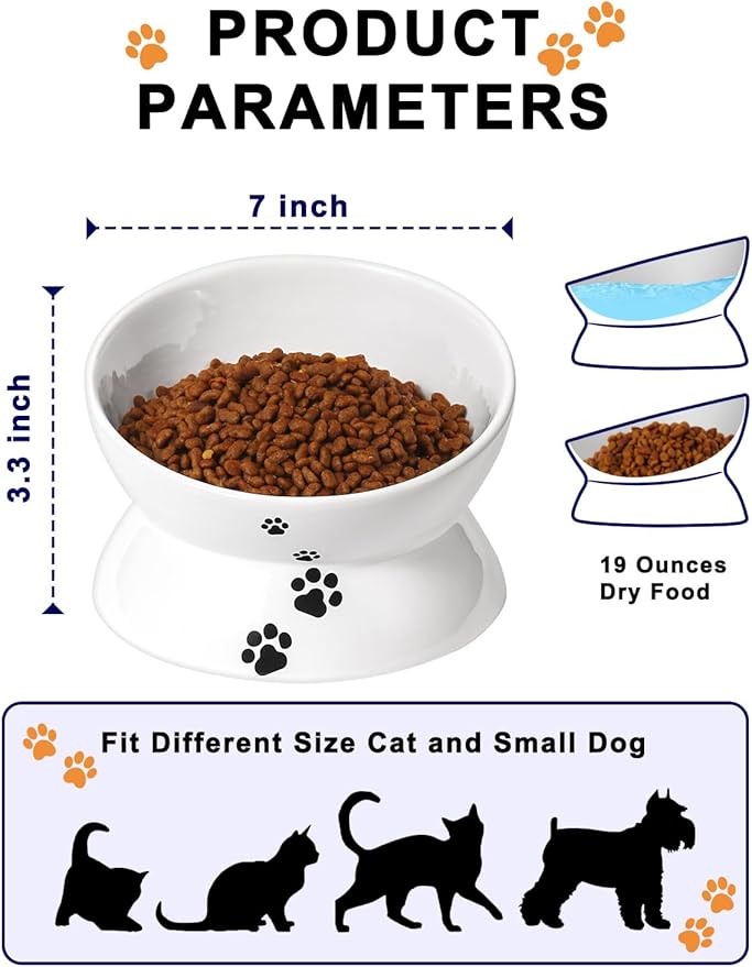Y YHY Cat Bowl, Large Raised Cat Food Bowls Anti Vomiting, 7 Inch Tilted Elevated Cat Bowl, Ceramic Pet Food Bowl for Adult Cats and Medium Dogs, Protect Pet's Spine, Dishwasher Safe - PAWPICO