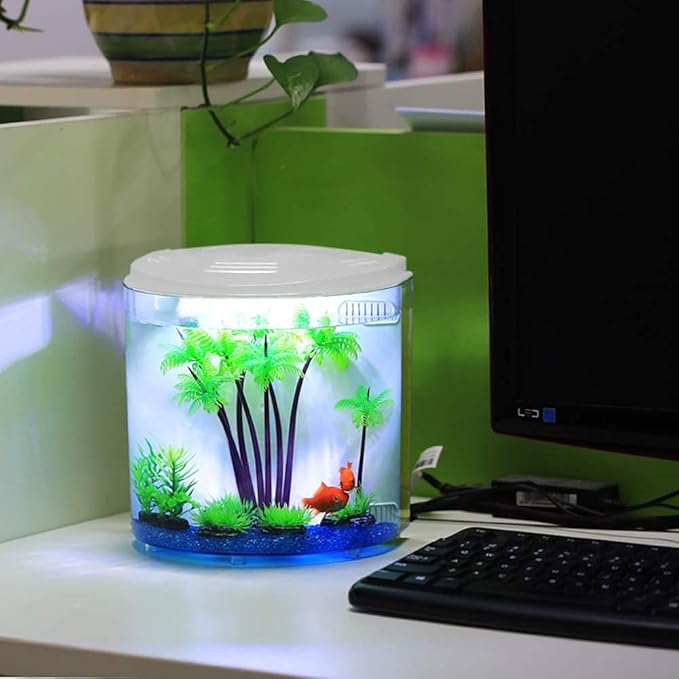 Small Fish Tank 1.2 Gallon Betta Fish Tank with Filter and Light for Shrimp, Jellyfish, Goldfish, Aquarium Starter Kit for Home, Office, Room, Decorative Desktop Yochaqute