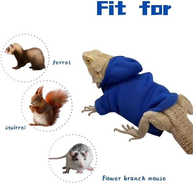 Lizard Clothes for Bearded Dragons Handmade Cloth Material Hoodies Sweater Coat Reptile Apparel Costume Skin Protection Photo Party for Lizard Bearded Dragon Crested Gecko Chameleon (Blue) KUNBIUH
