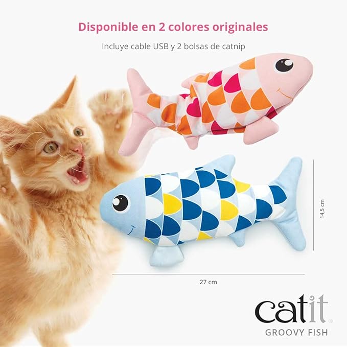 Catit Groovy Fish Interactive Cat Toy with Catnip, Pink (Pack of 4) - PAWPICO