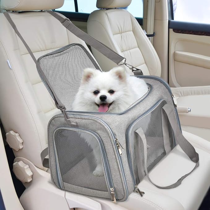 Henkelion Cat, Dog Carrier for Small Medium Cats Puppies up to 15 Lbs, TSA Airline Approved Carrier Soft Sided, Collapsible Travel Puppy Carrier - Grey - PAWPICO