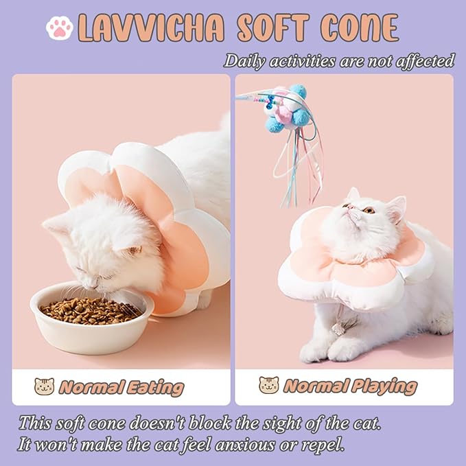 Adjustable Soft Cat Cone Collar Waterproof Cute Pink Flower Collar for Cats Small Dogs Kitten Puppy After Surgery Prevent Licking (Pink,Large) LAVVICHA